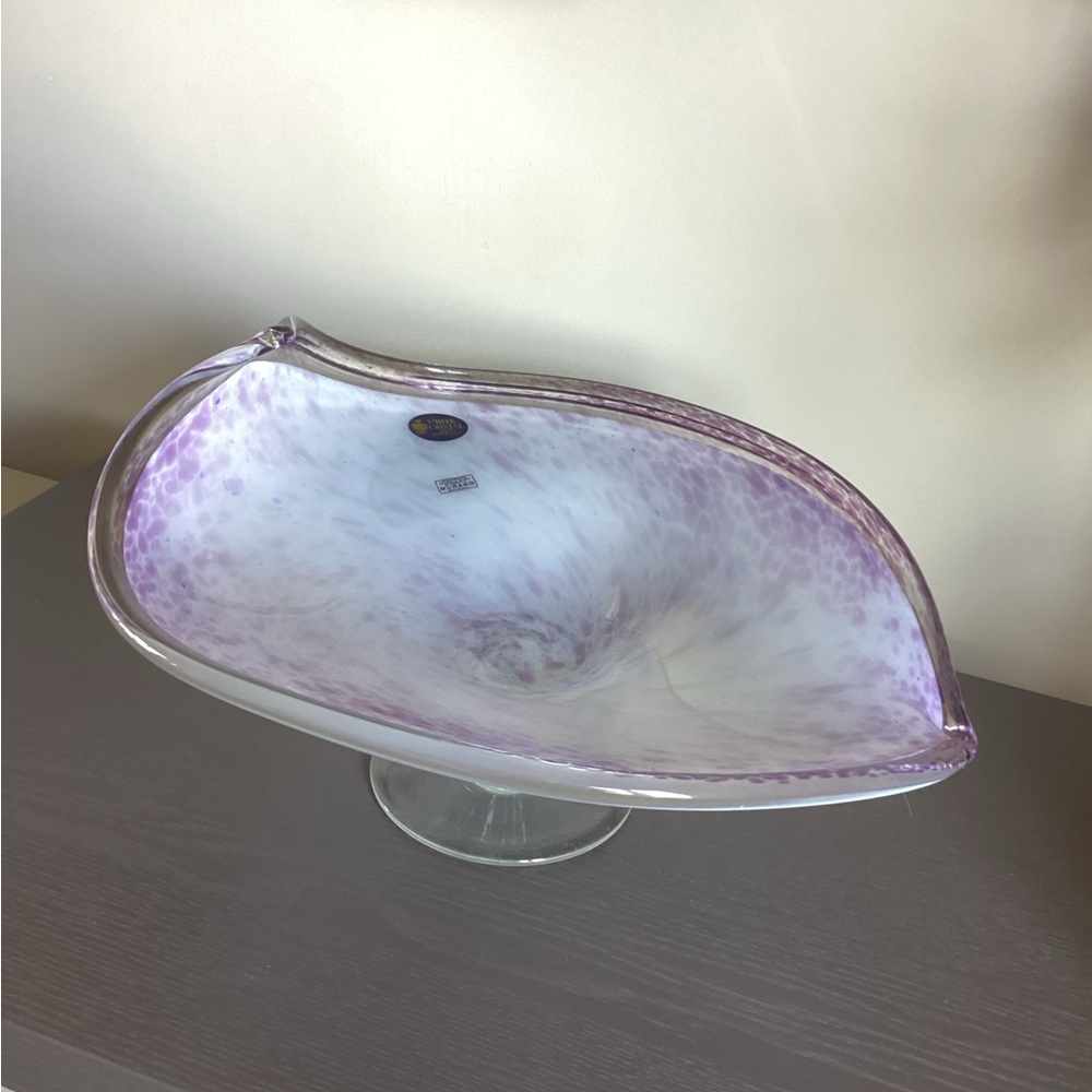 Murano White Crystal Glass Pedestal Bowl.